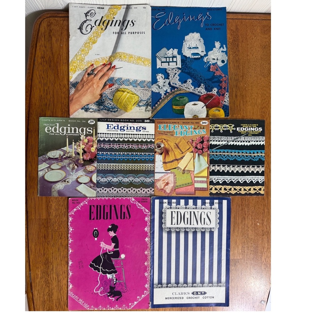 Lot of 8 Vintage Edging Books 50s 60s 70s Coats & Clark Lily